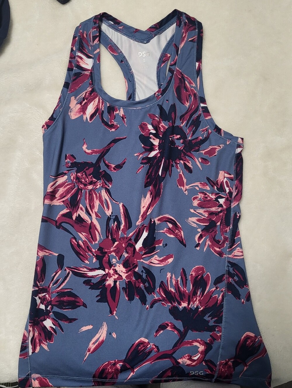 Blue Tanktop/Gym wear, with Pink Floral Print